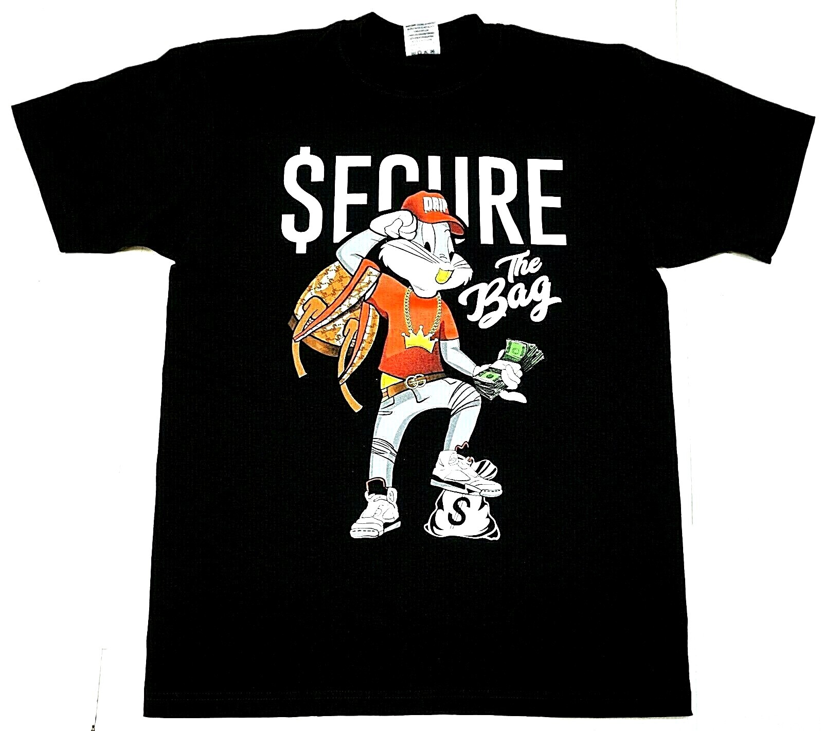 SECURE THE BAG T-shirt Bugs Bunny Money Cash $ Dollars Men’s Tee New