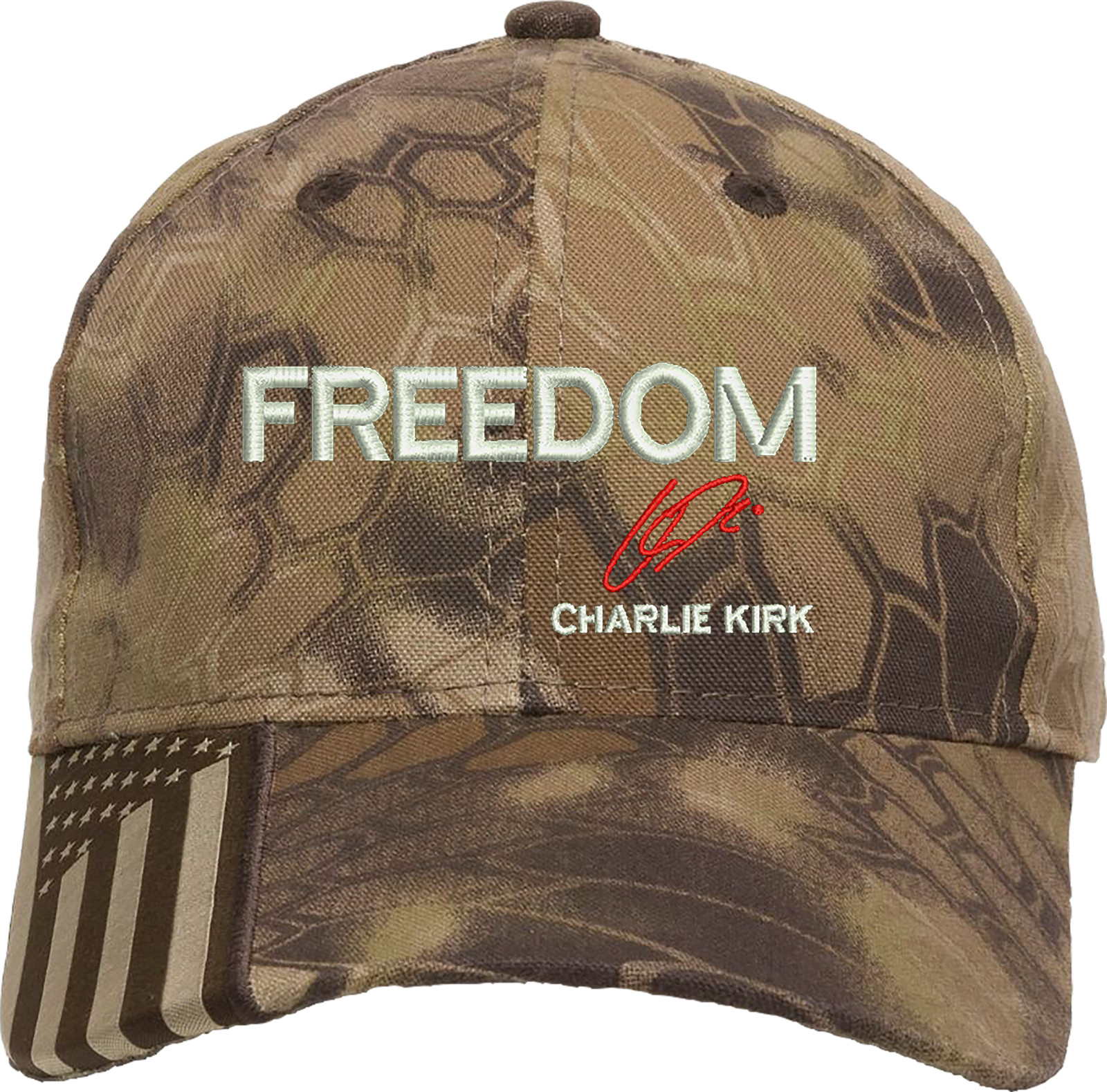 Freedom Charlie Kirk Signature Embroidered OFM Hat with US Flag on bill