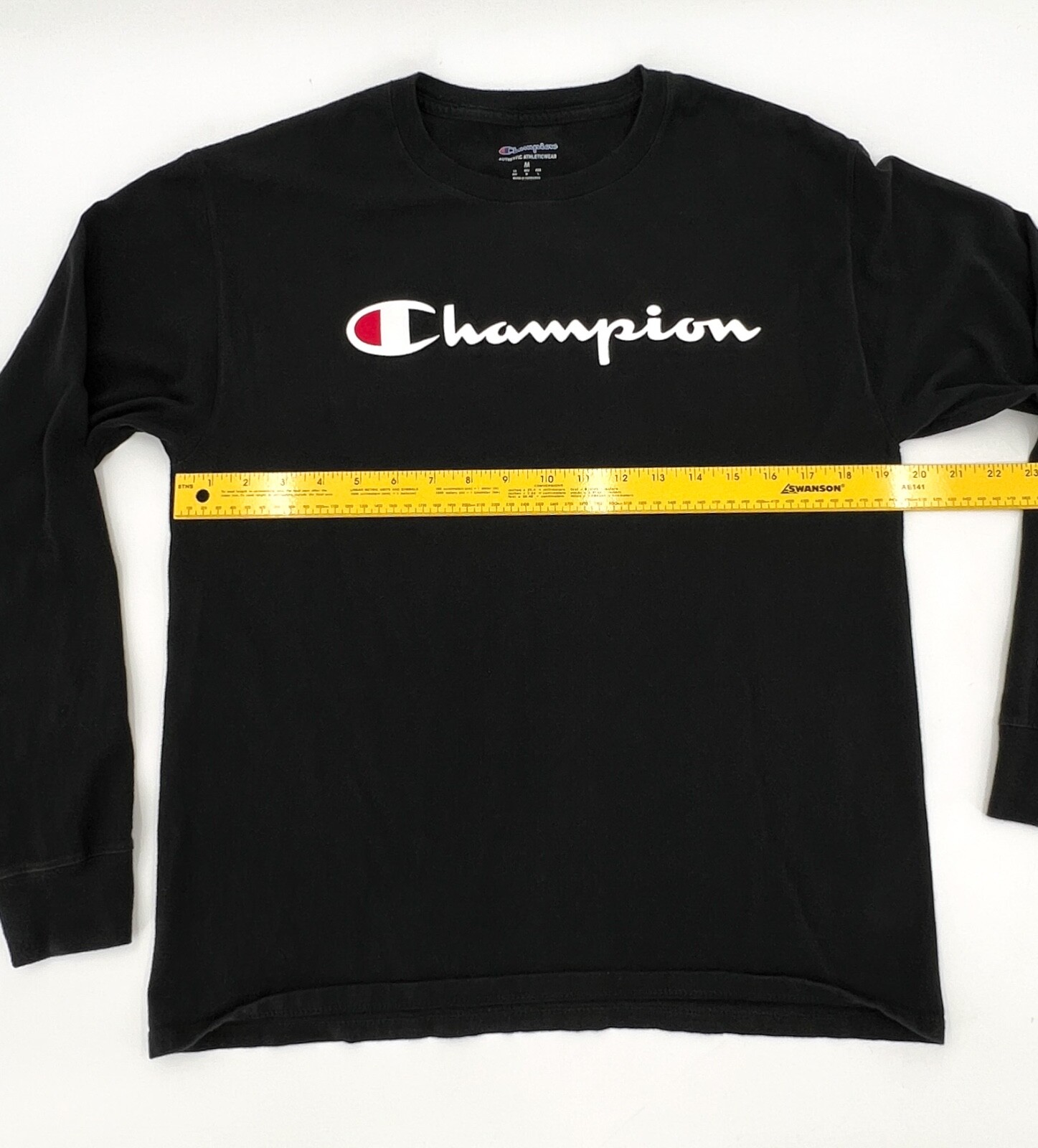 Champion Shirt Men Teens Medium Black Long Sleeve Pull on Logo