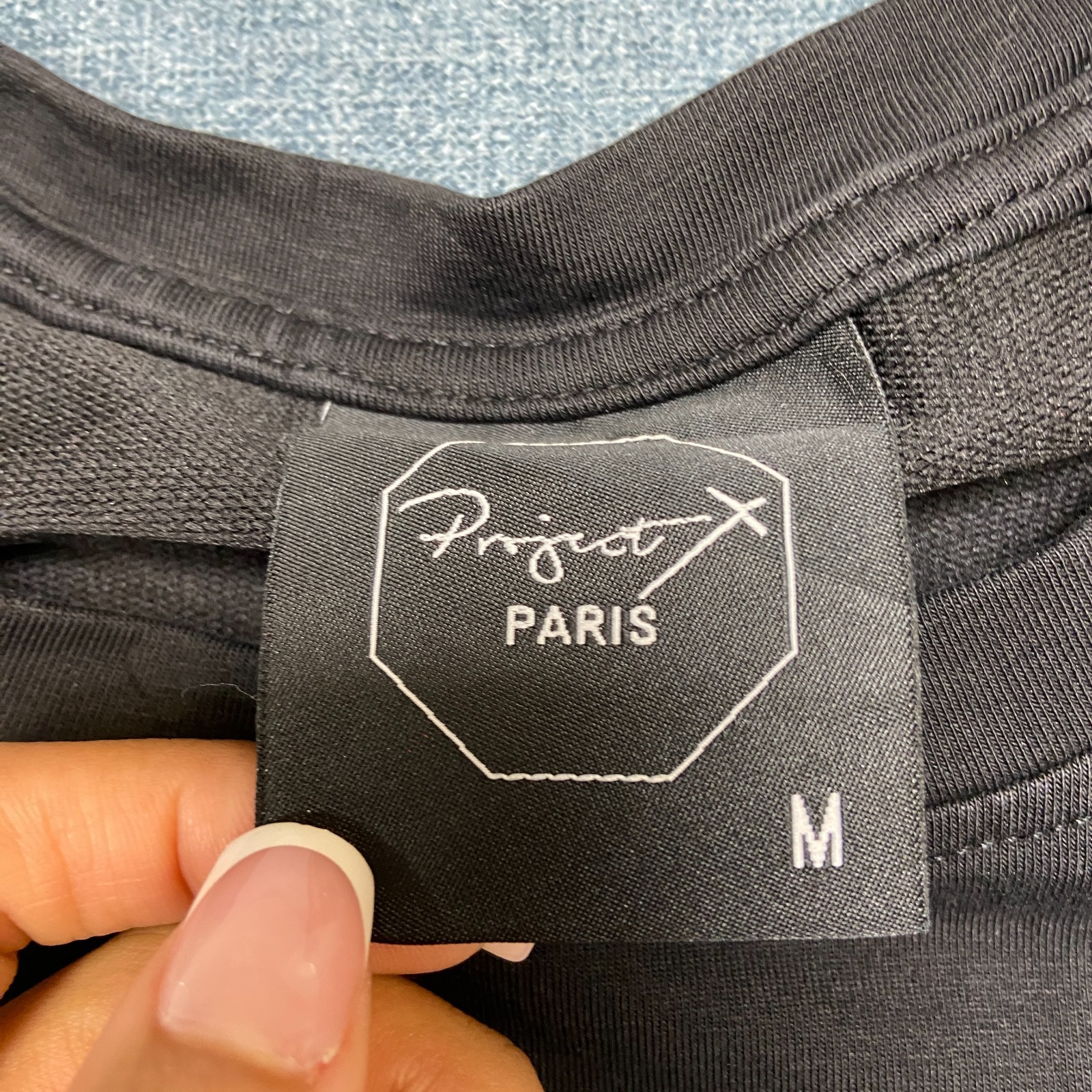 Project X Paris T-Shirt Mens Medium Black Short Sleeve Pleated Shoulder Detail