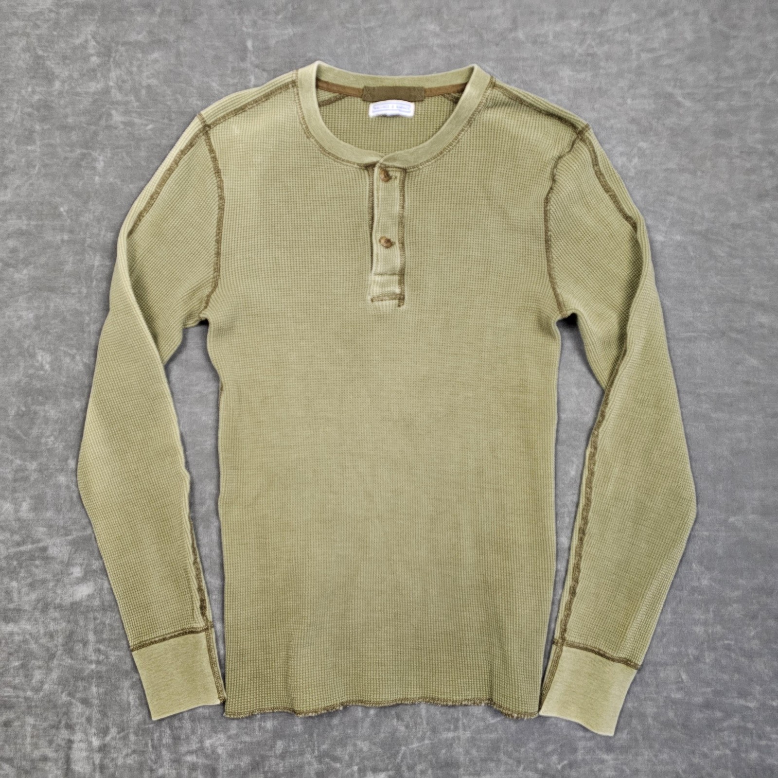 Wallace & Barnes Shirt Mens XS Green Henley Long Sleeve Waffle Thermal Knit