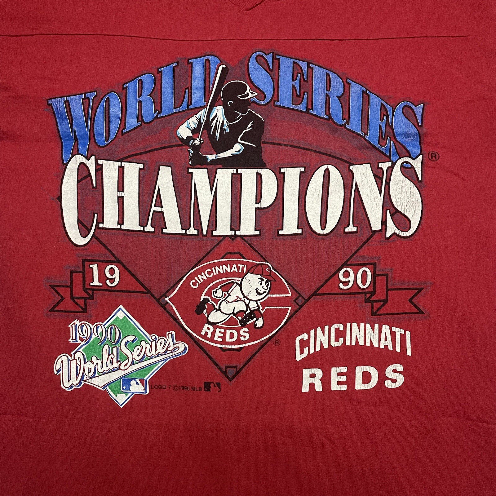 Logo 7 CINCINNATI REDS 1990 T-Shirt XL Jersey World Series Champions Logo VTG