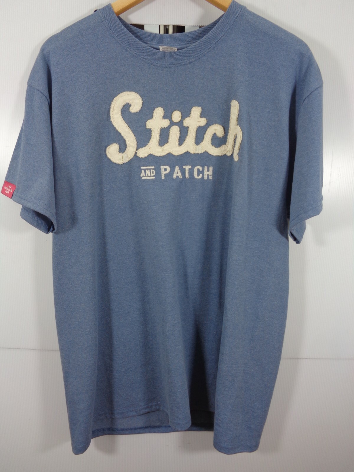 GILDAN Men’s Tshirt Stitch and Patch Embroidered Shirt New Unworn Blue Size Lrg