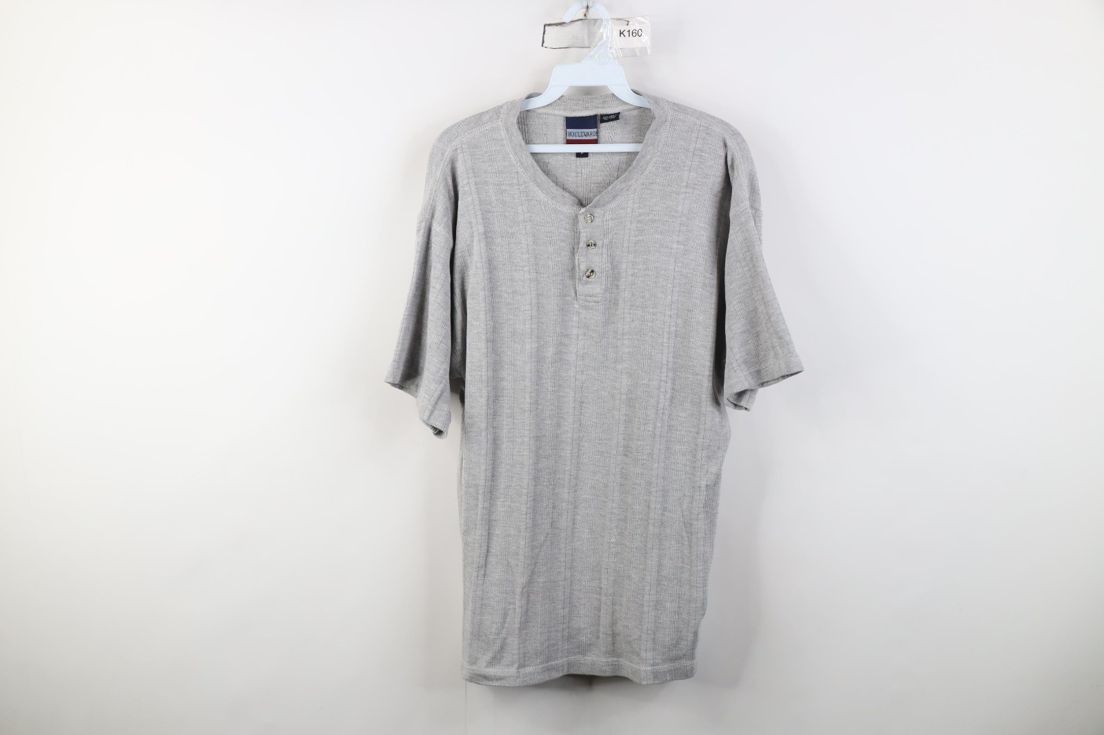 Vintage 90s Streetwear Mens Medium Blank Striped Ribbed Knit Henley T-Shirt Gray