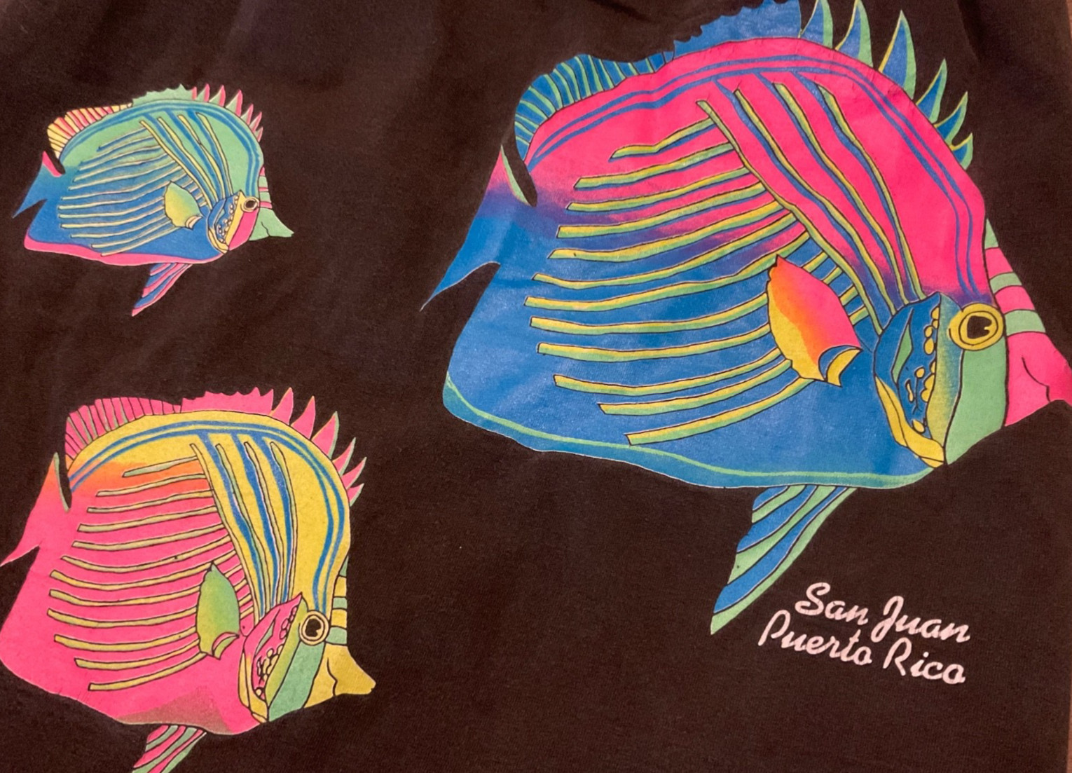 VTG 80’S BRAVO! TANK TOP SAN JUAN P.R. FISH PRINT ( MENS M ) DISTRESSED BLACK