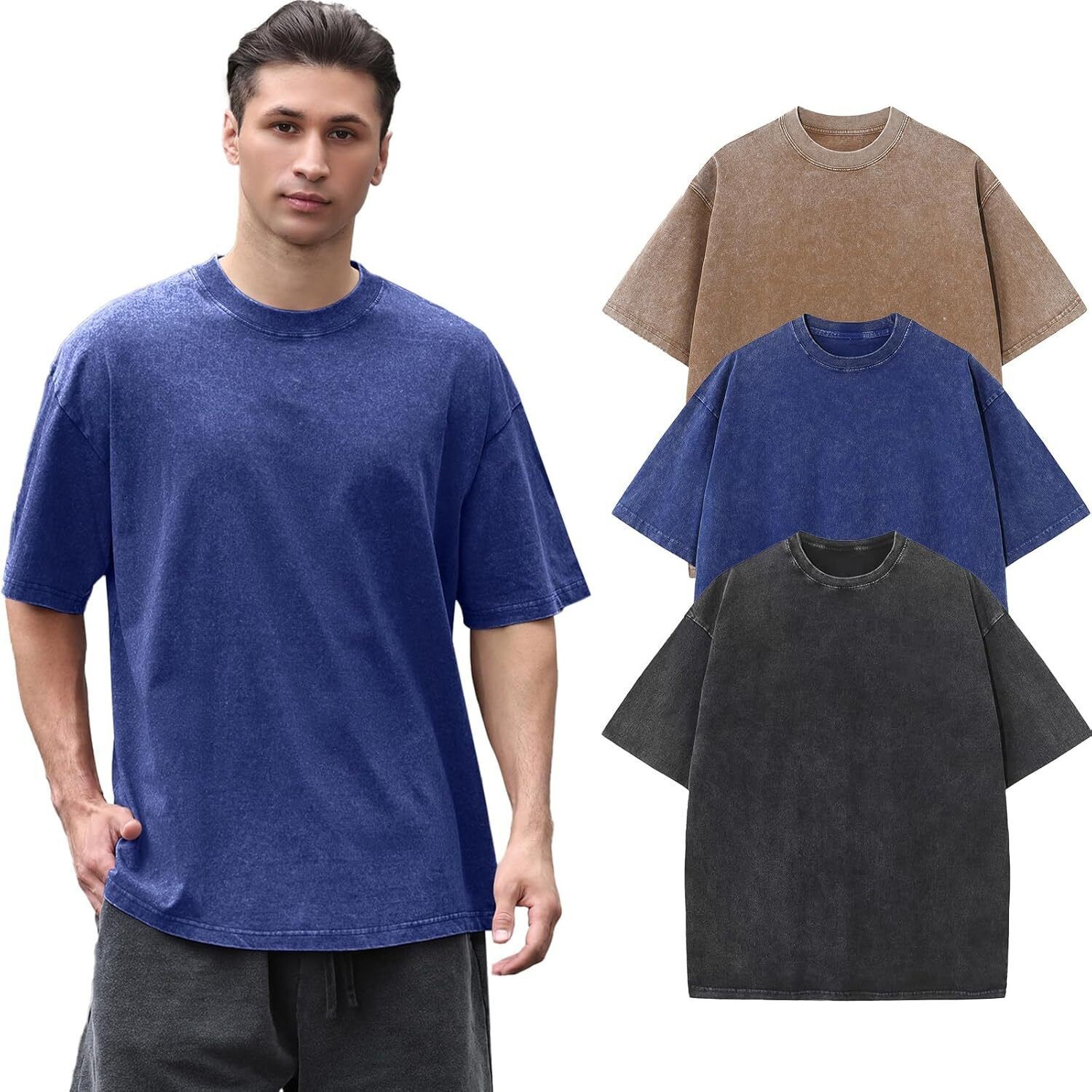 Men’s Vintage Washed Oversized T Shirt Loose Fit 100% Cotton Short Sleeve Tee