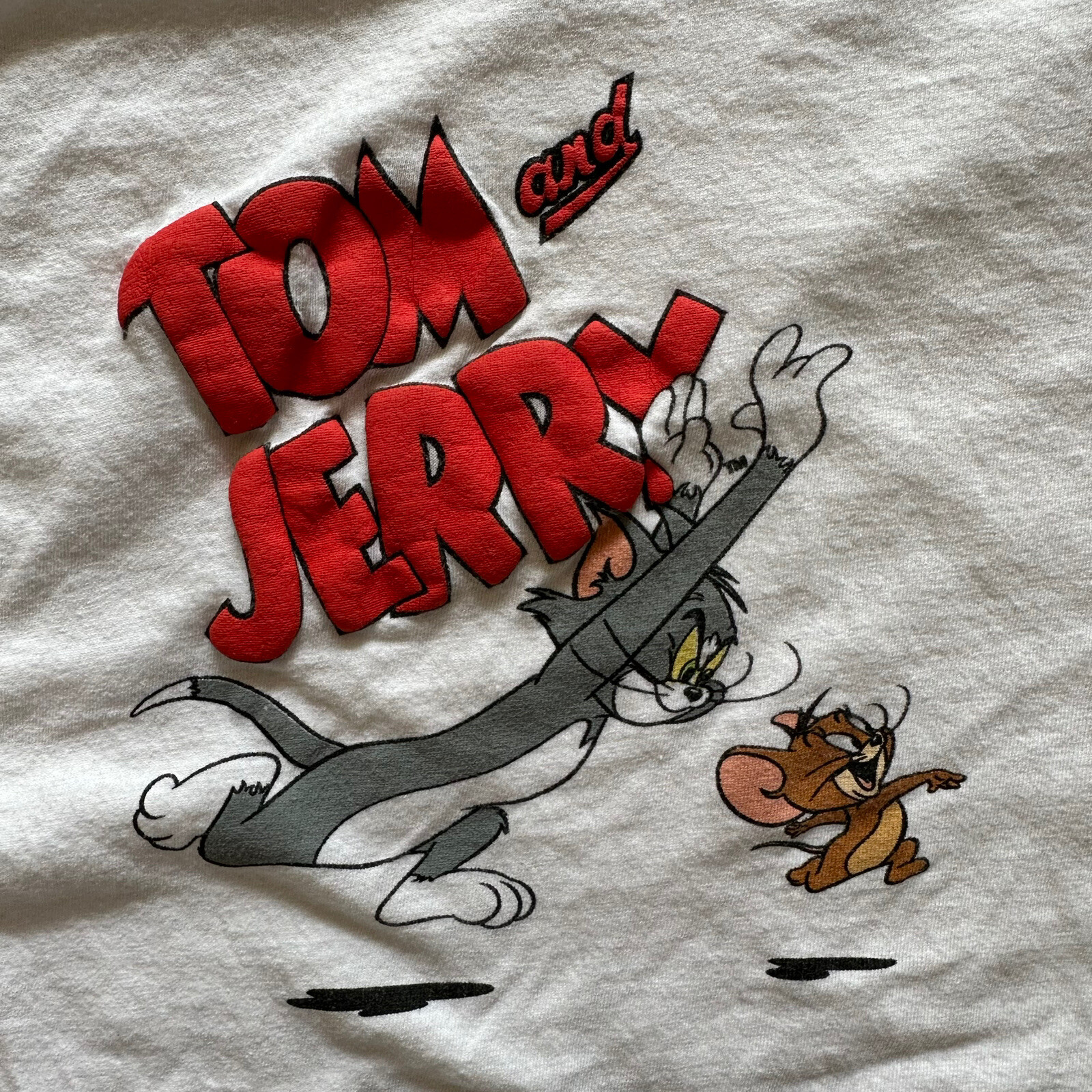 Tom and Jerry T Shirt Two Sided Hanna Barbera Size Medium White Graphic Puff Ink