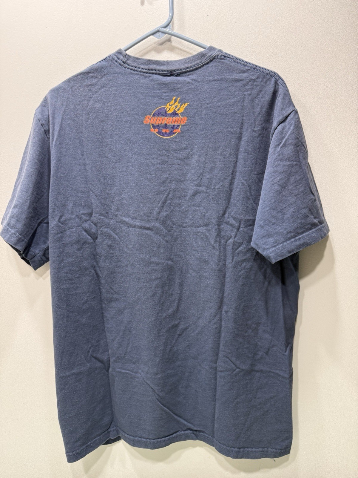 Supreme FW17 Flames Blue T-Shirt Size Medium Distressed Faded See Pics
