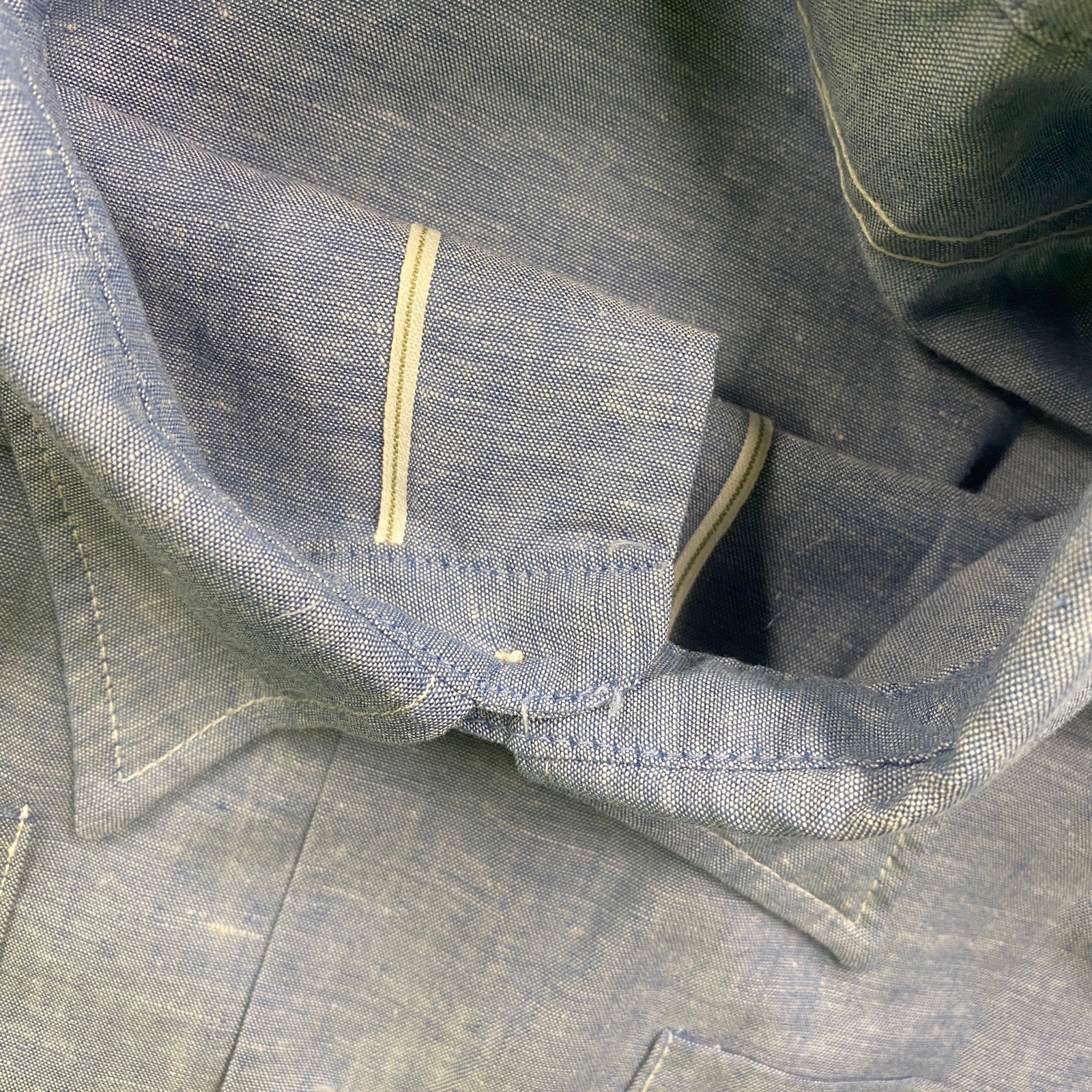 Vintage 60S King Kole Chambray Shirt Mens L Blue Denim Selvedge Cotton Work USA