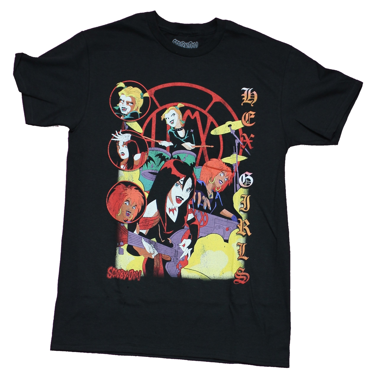 Scooby Doo Mens T-Shirt – Hex Girls Rocking Out Character Circles Image