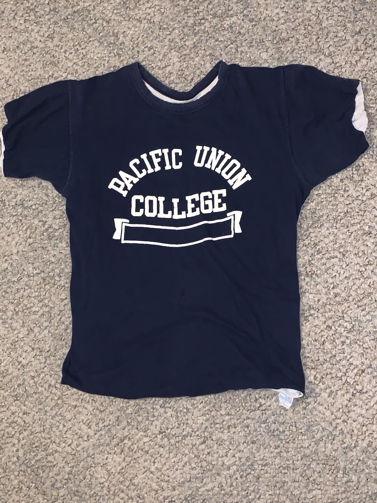 Vtg 70s Champion Reversible Double Face College P.E. Gym T Shirt Sz S Blue Bar