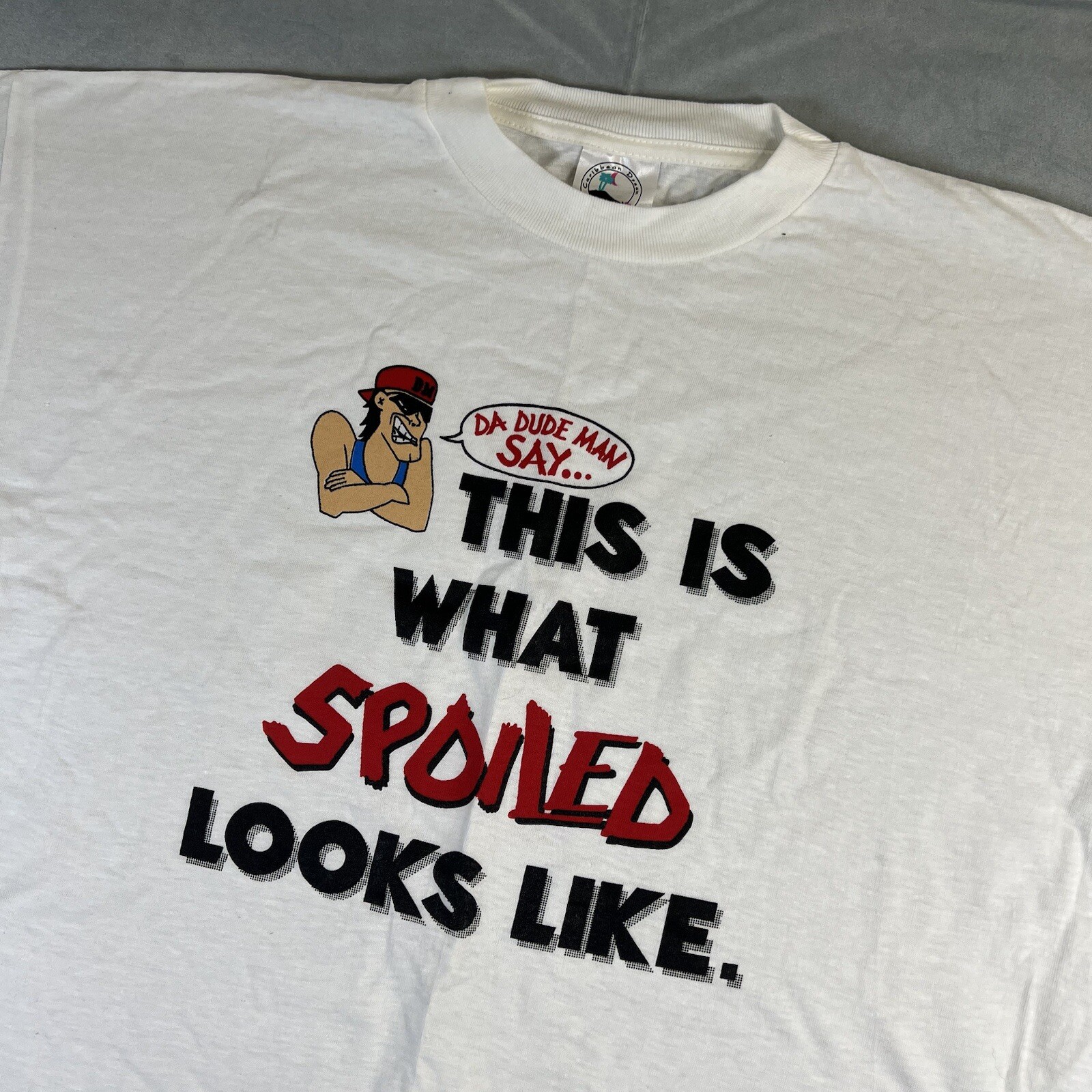 VTG 90s Comedy T Shirt Mens XL White Dude Man Spoiled Single Stitch Funny
