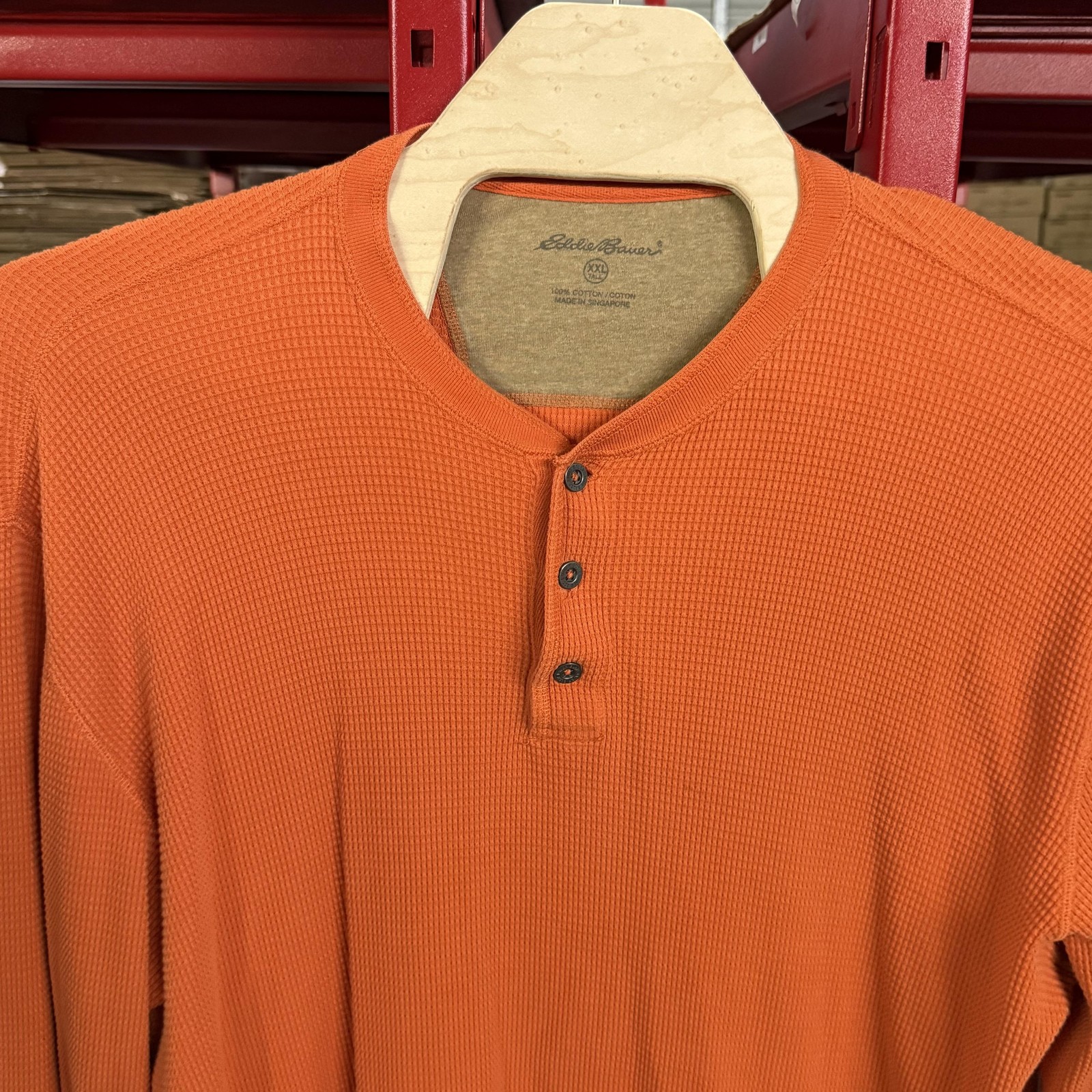 Eddie Bauer Shirt Mens 2XL Orange Thermal Waffle Knit Henley Long Sleeve Casual
