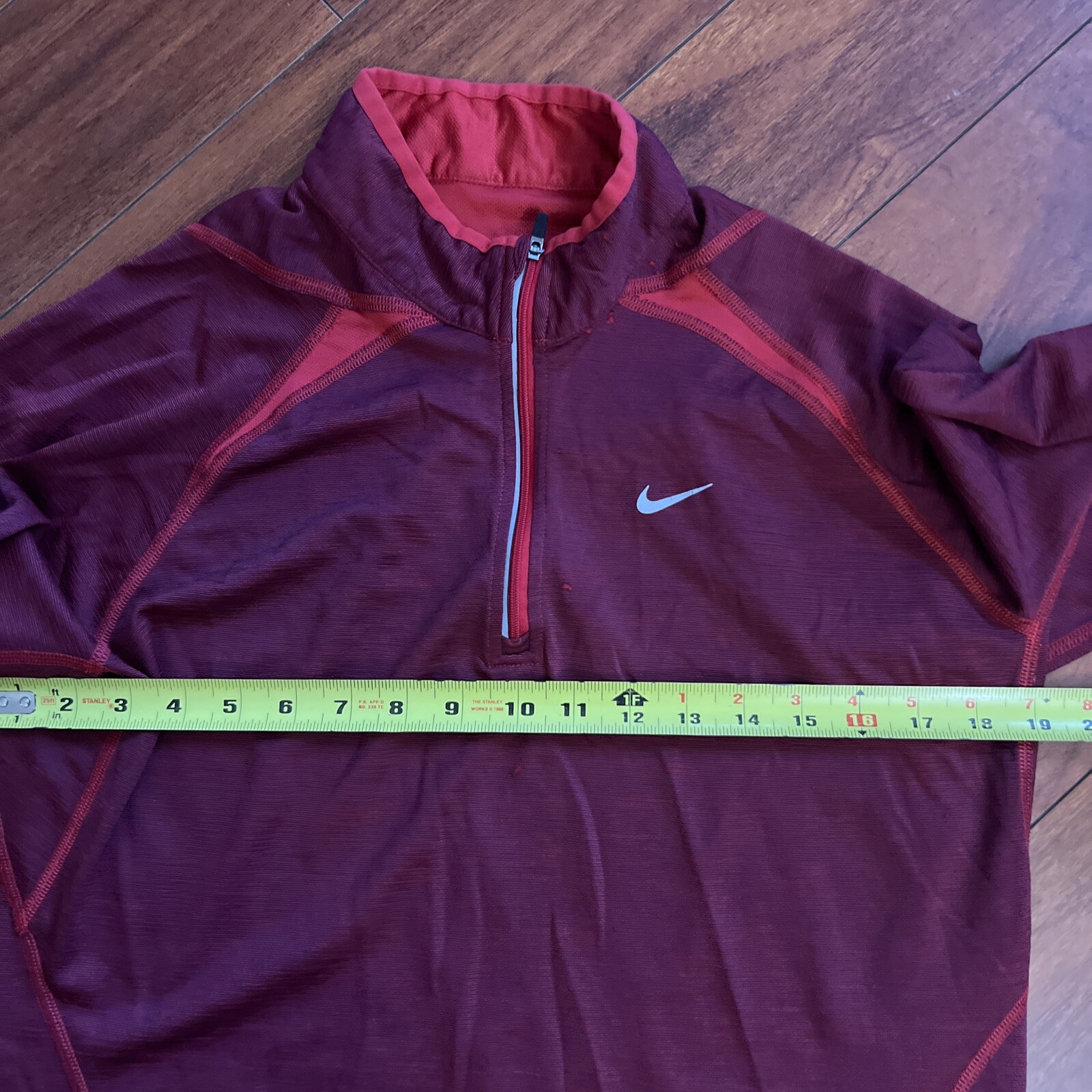 Nike Dri-Fit Men’s L Long Sleeve Running Shirt 1/4 Zip Swoosh Red 339654-656 Gym