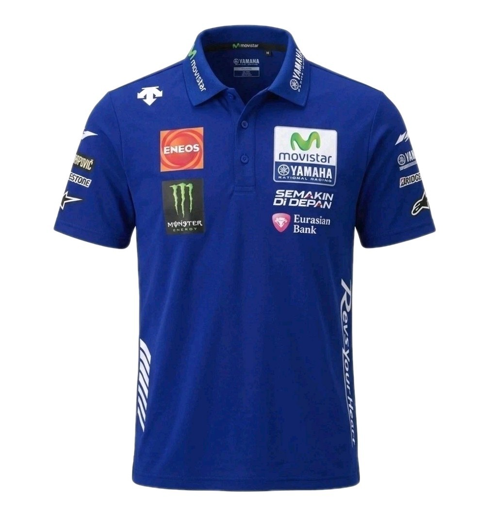Official Yamaha Racing Team Wear Polo Shirt Cotton XL Slim Blue AOP Crew Rare