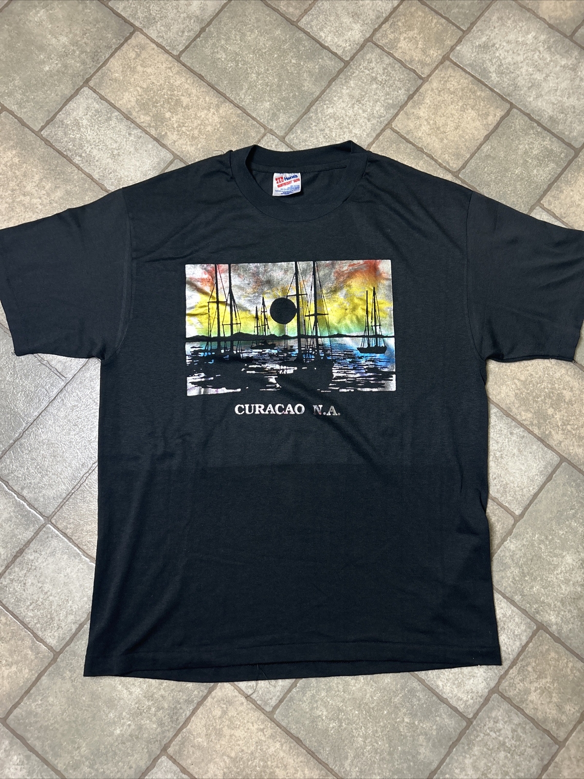 Vintage Curaçao N. A. T Shirt Men’s Large Hanes Single Stitch Graphic Print