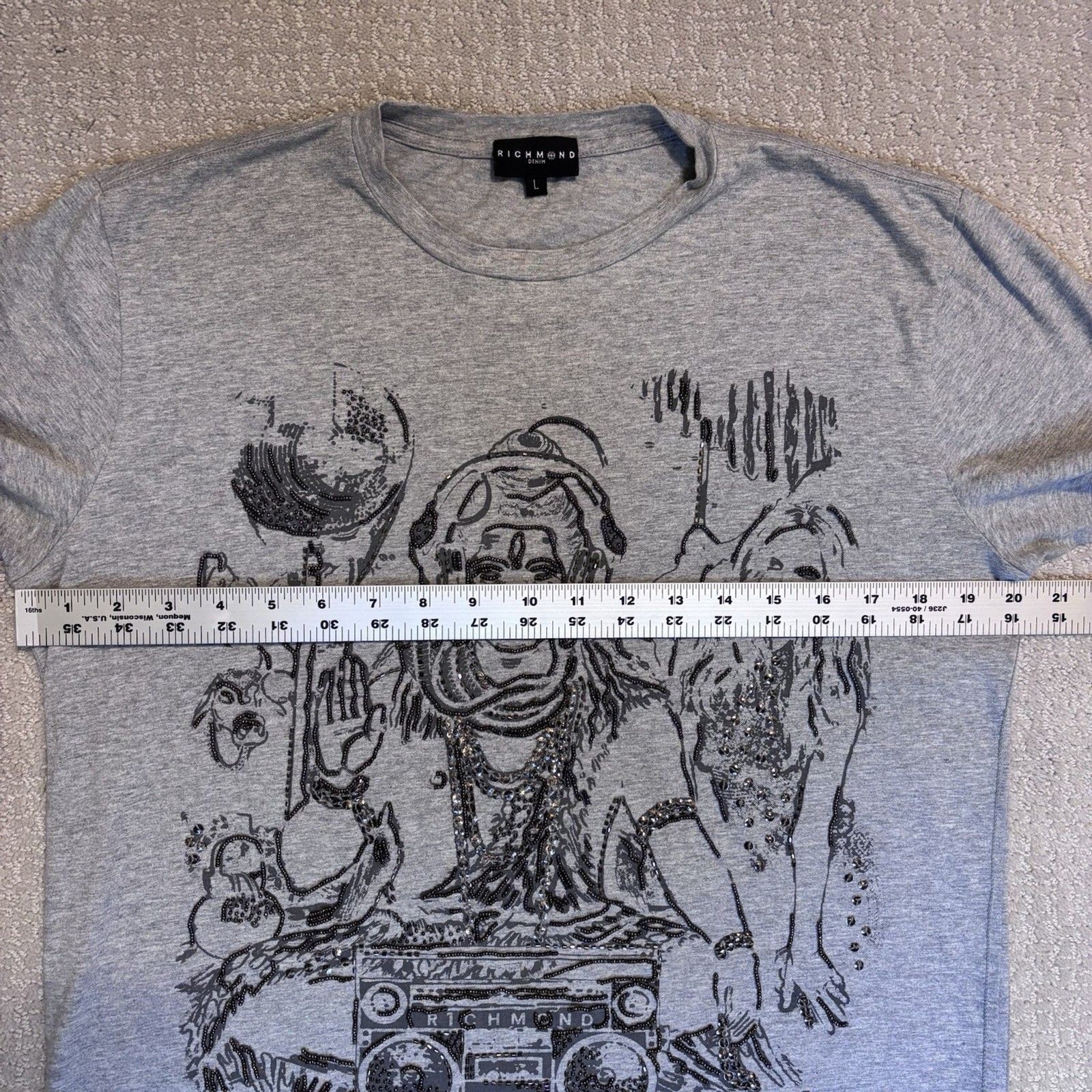 John Richmond Graphic Tee Beaded Embellished Shiva Boombox DJ Streetwear Y2K