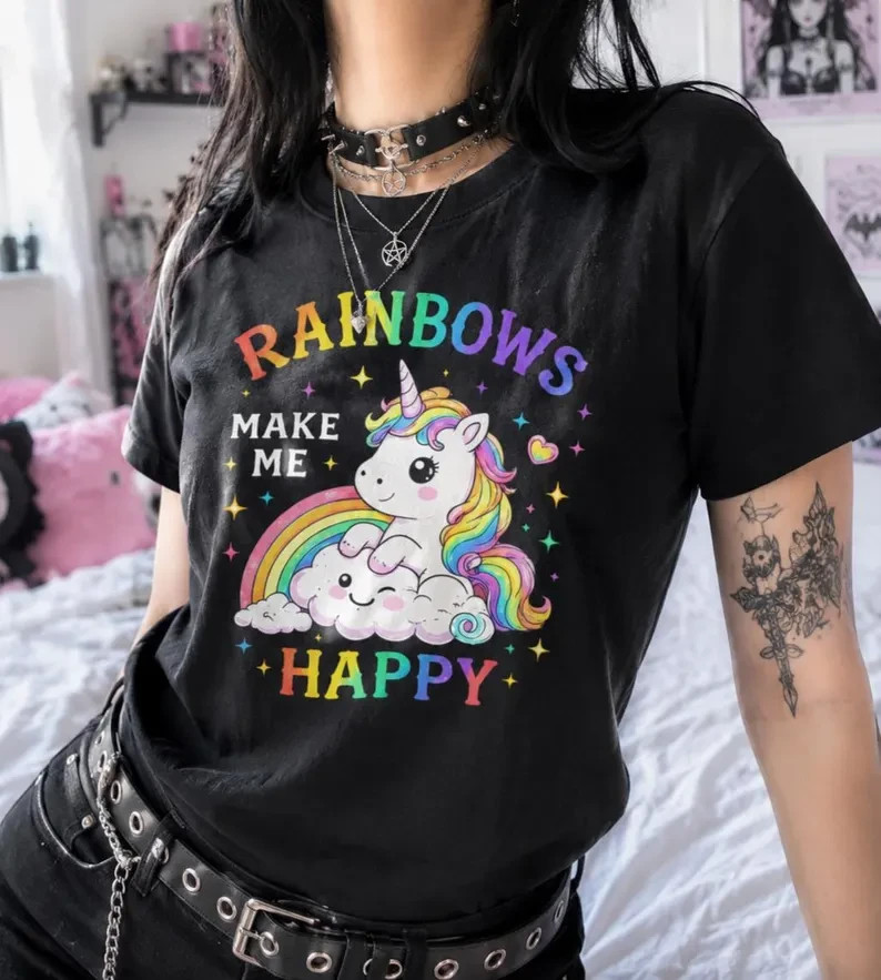 Cute Goth Pride Unicorn Shirt, Rainbow Pride Tee, Gothic Cute Rainbow Shirt