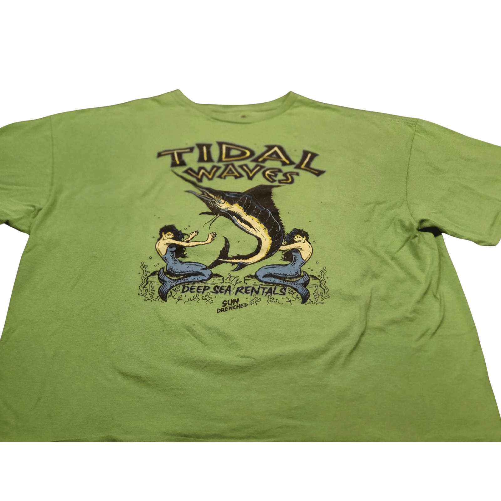 TIDAL Waves Graphic Tee Shirt Mens 3XL Green Deep Sea Rentals Mermaids FREE SHIP