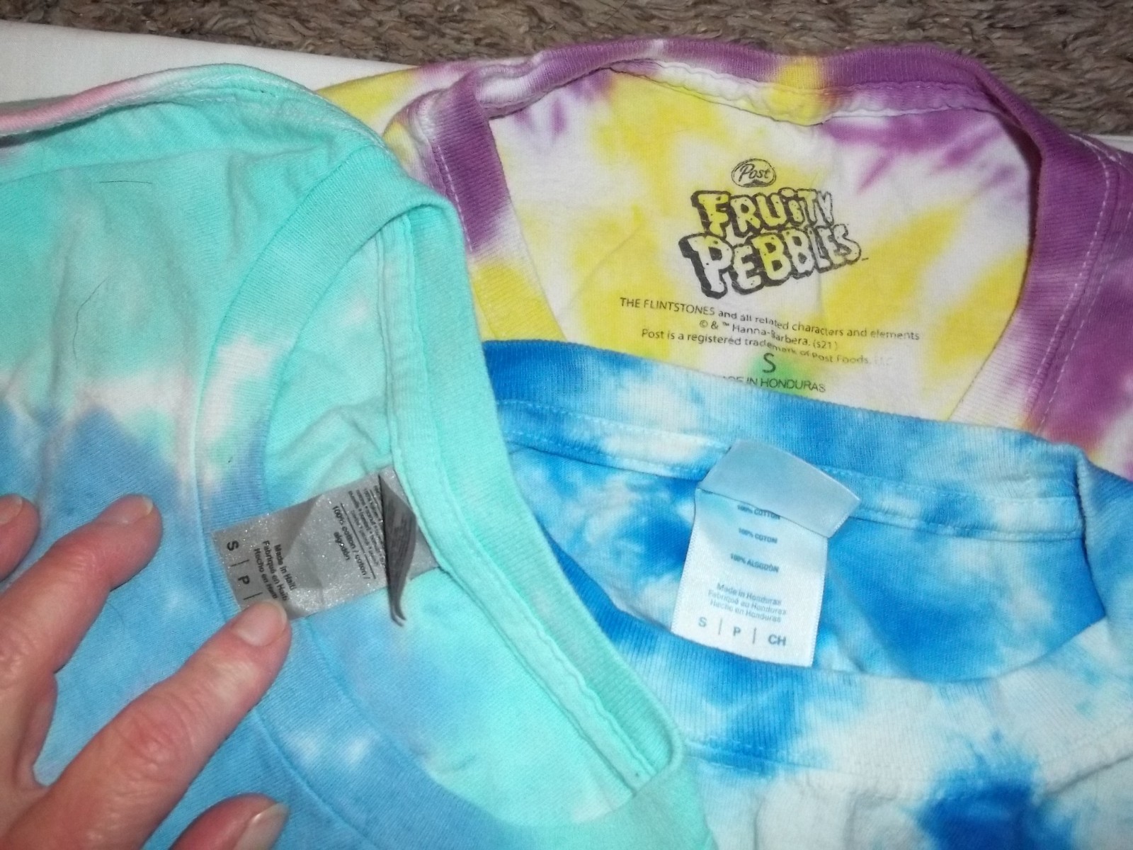 #2- 3 Tie-dye T-shirts Fruity Pebbles cereal Swoosh HODL it Puppy Love small