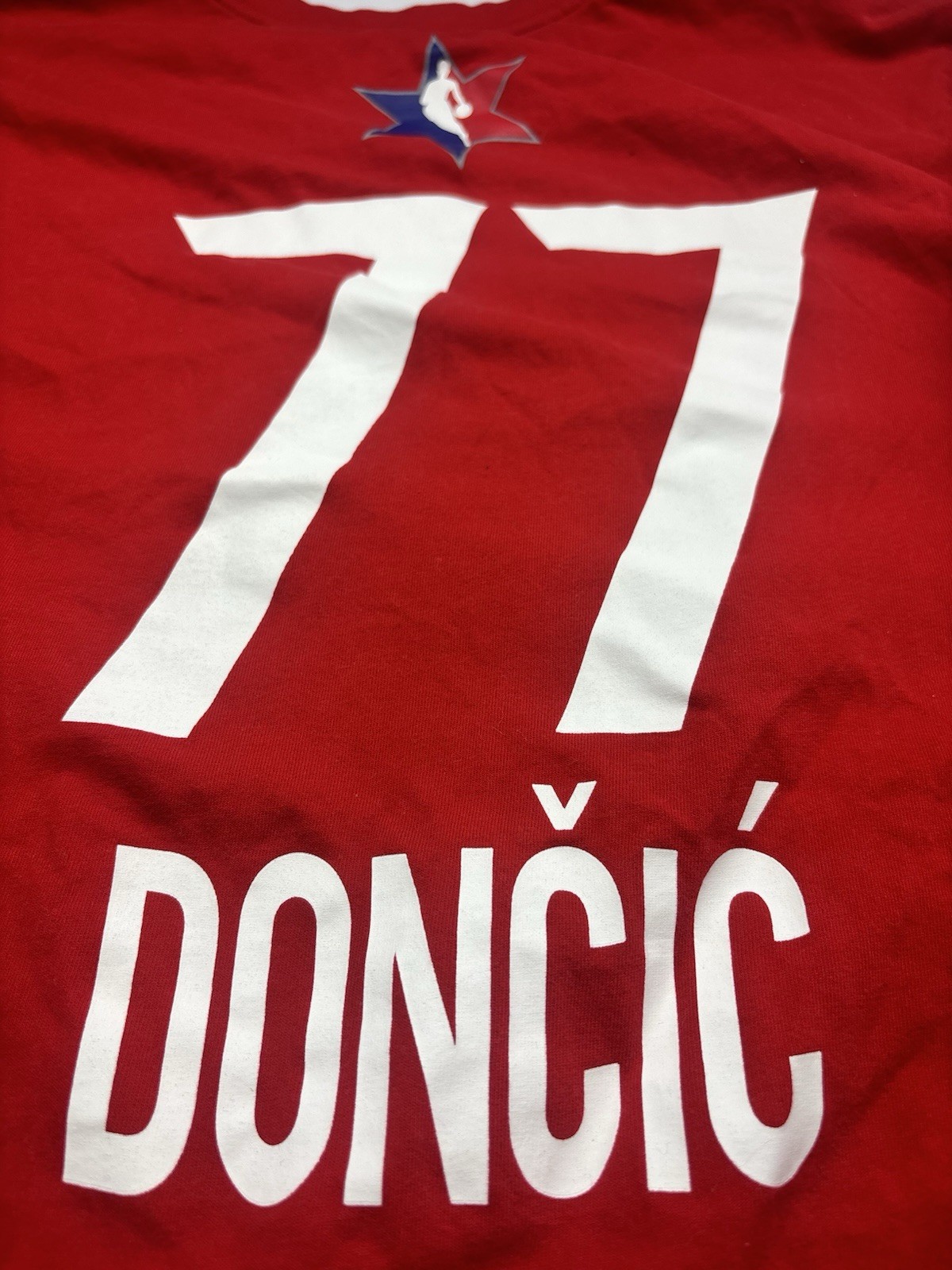 Red Nike Tee Dri-Fit T Shirt Size M’ All Star #77 Doncic White Letters