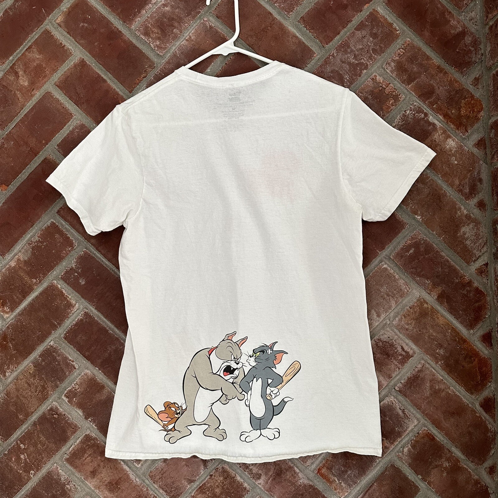 Tom and Jerry T Shirt Two Sided Hanna Barbera Size Medium White Graphic Puff Ink