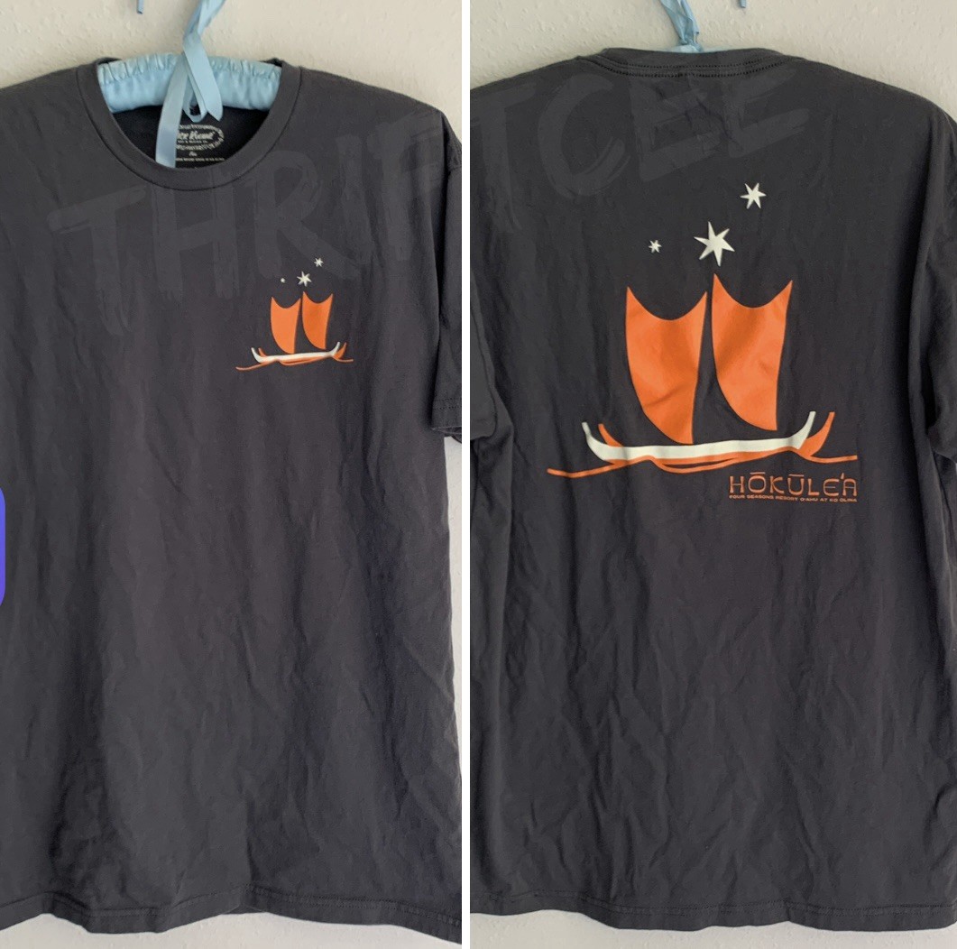 L Slim Nick Kuchar T-shirt Hokule’a Hawaii Four Seasons Oahu Retro Art Hawaiian