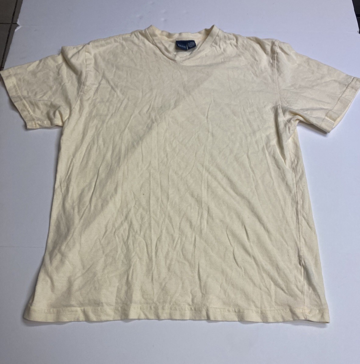 Basic Editions Men’s XL Beige Solid V-Neck Short Sleeve Cotton Knit T-Shirt