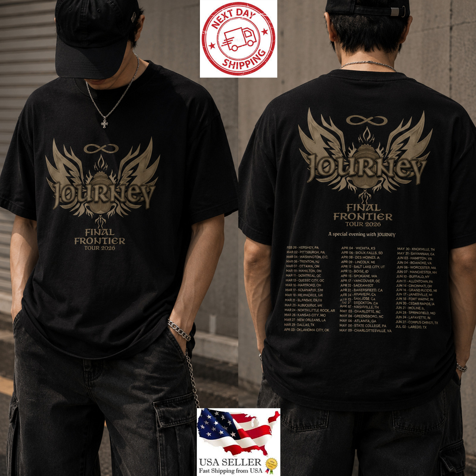 Journey Final Frontier Tour 2026 Shirt Double Sided Concert Fan Tee