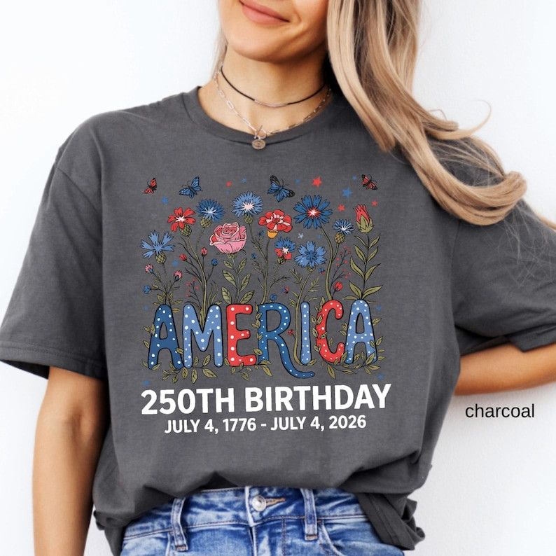 250th Anniversary Shirt 4th of July Flower USA Independence Day Patriotic Tee