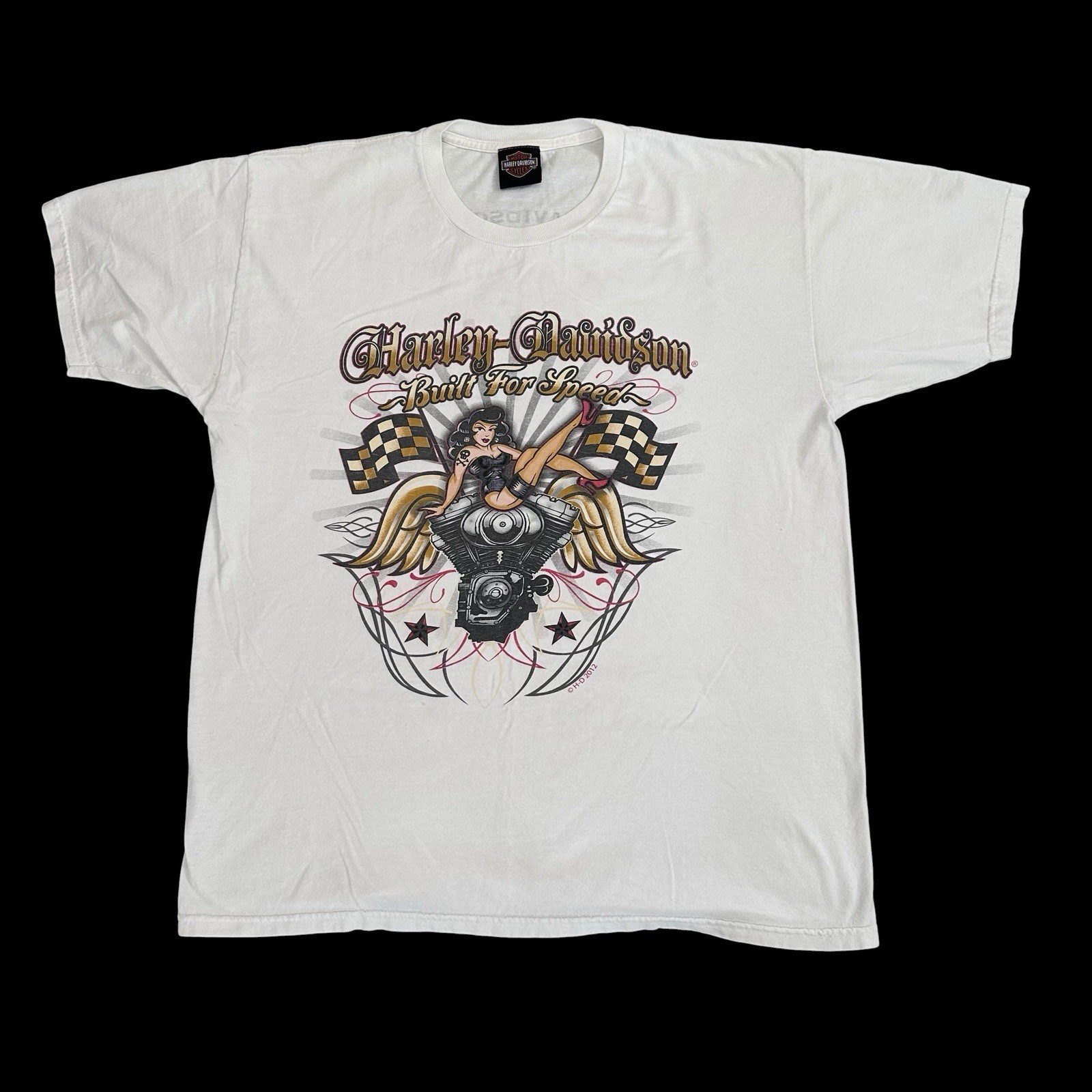 Harley Davidsons Mens L Short Sleeve T Shirt Chopper Pinup Girl Oklahoma City