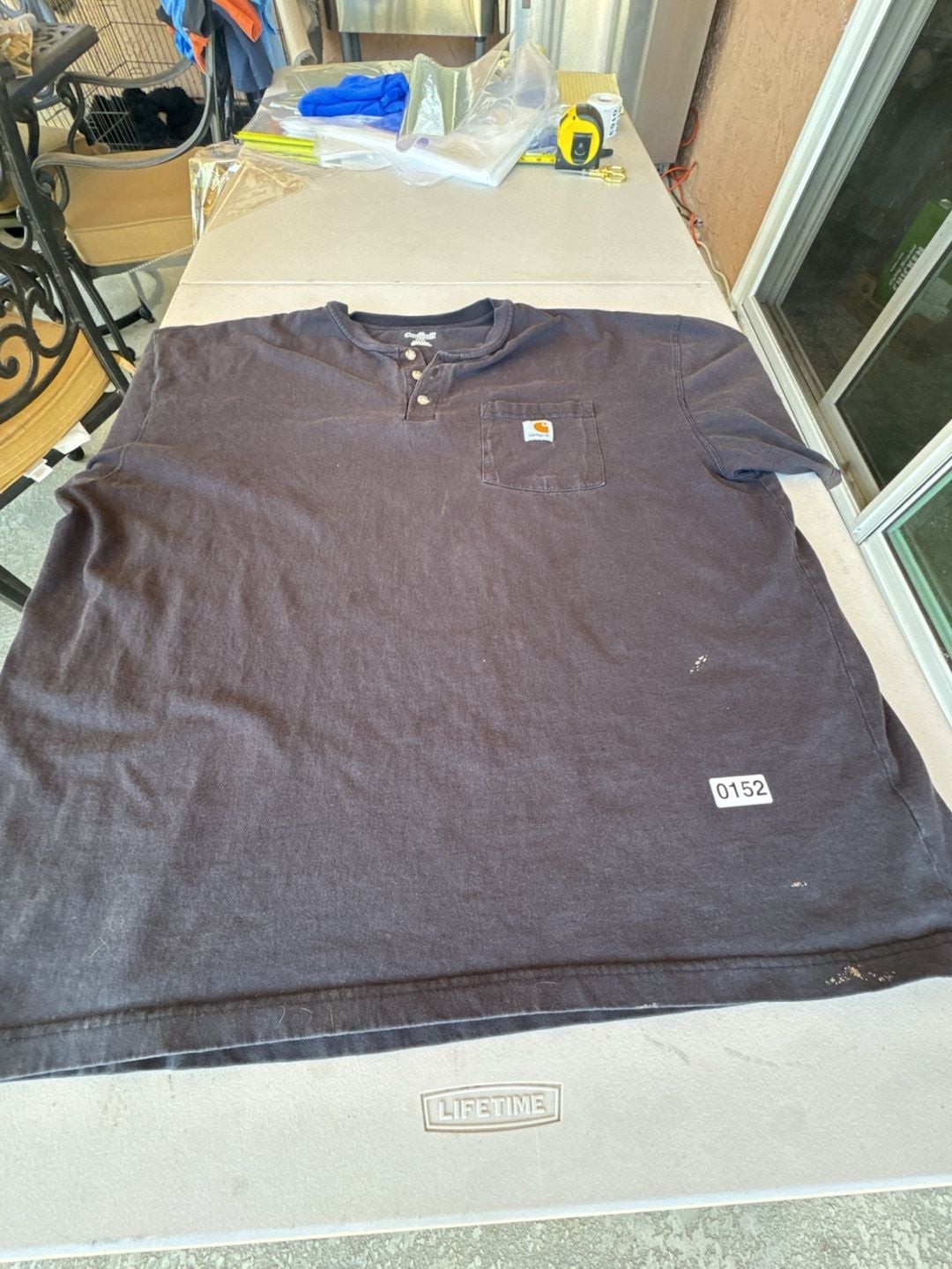 Carhartt K84 Workwear Loose Fit Short-Sleeve Henley T-Shirt with Pocket. Used bu