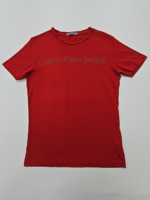 Calvin Klein Men’s T-Shirt Red Logo Slim Fit Size S Basic Crew Neck