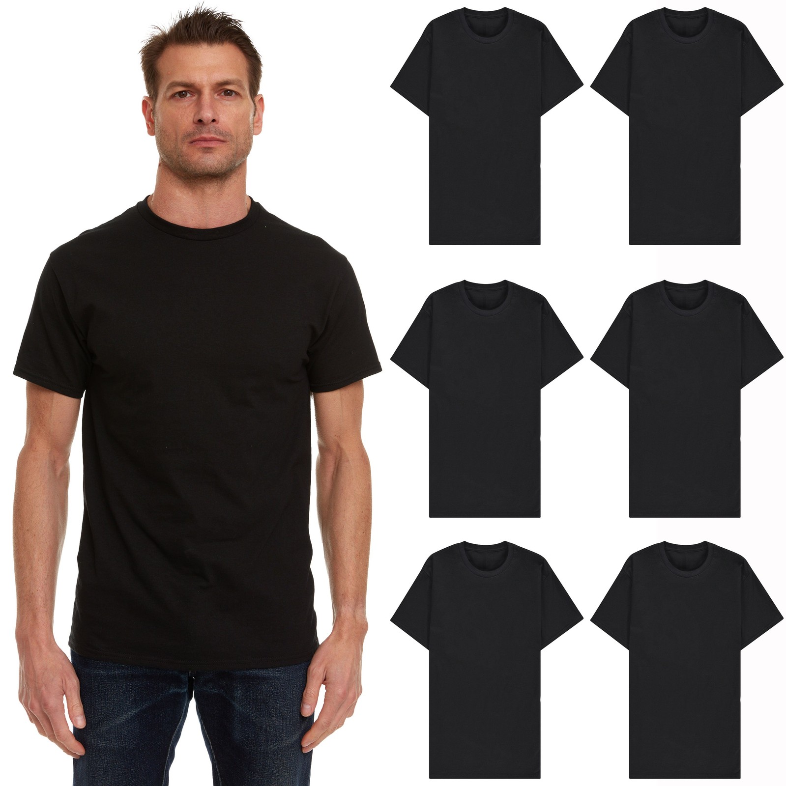 BILLIONHATS 6 Pack Mens Bulk Big Tall Short Sleeve Cotton Lightweight T-Shirt -L