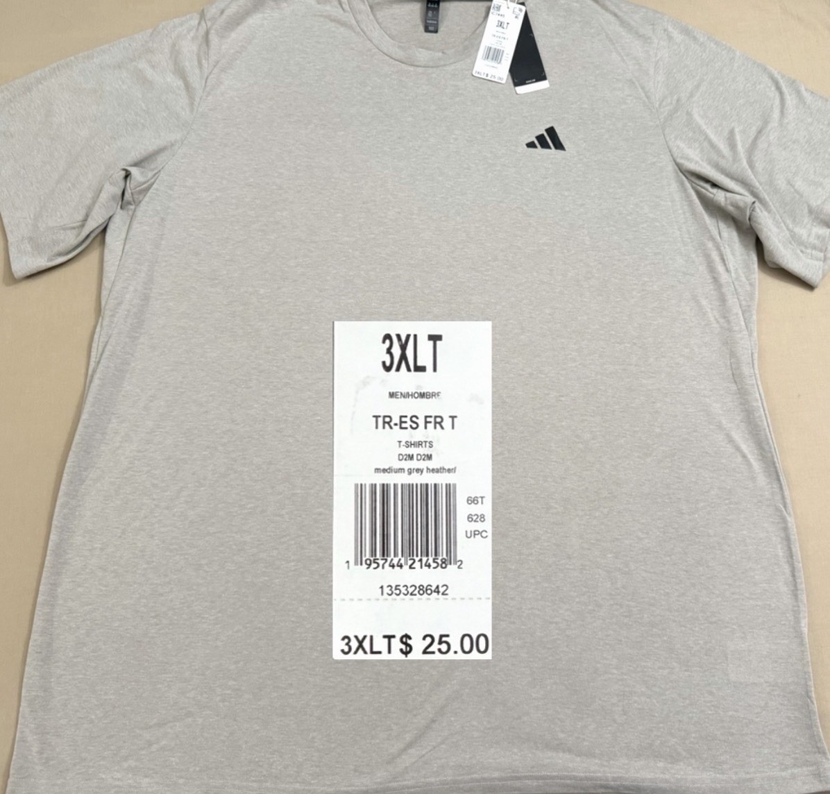 NEW..MEN TALL-3XL ADIDAS TRAIN ESS TEE (MEDIUM GRAY HEATHER) LOOSE FIT