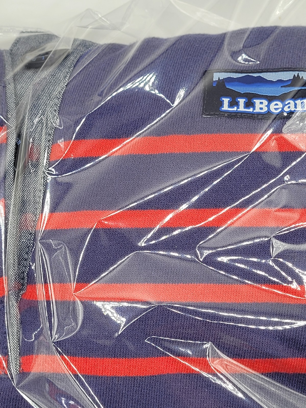 L.L.Bean womens M Regular Henley Long Sleeve Striped T-Shirt Blue Red Gray