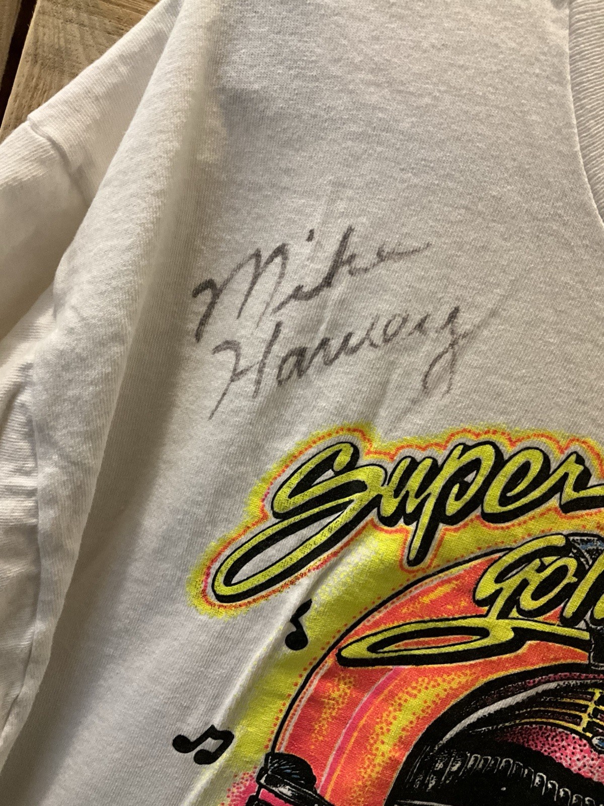 Vintage 80’s Mike Harvey Signed Super Gold Sock Hop Disney DJ Shirt Men’s XL