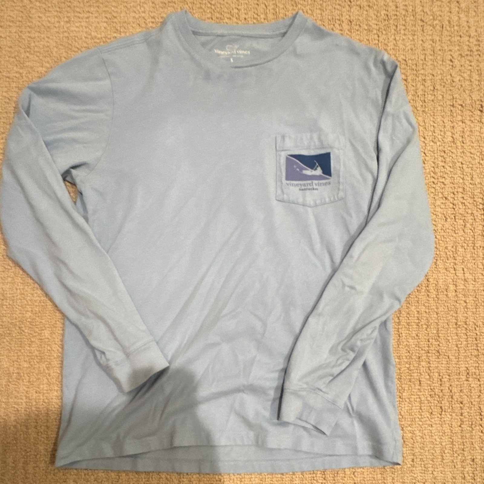 Vineyard Vines Men’s Blue Long Sleeve Pocket T-Shirt Graphic Print S Cotton