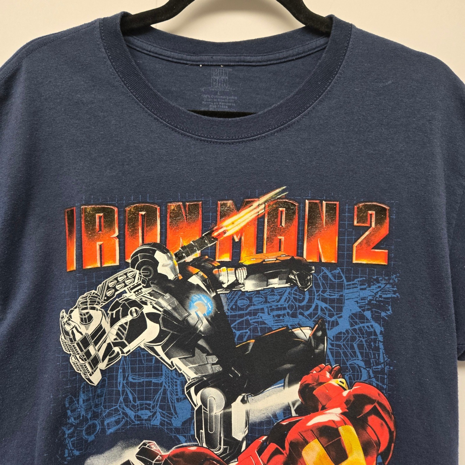 Marvel Iron Man 2 Graphic T-Shirt Mens Large Navy Blue Cotton Tee Avengers Movie