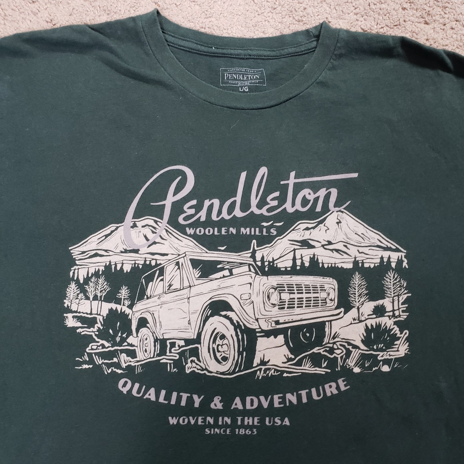 Pendleton Mens Off Road Trails Graphic Green Graphic Short Sleeve T Shirt Large