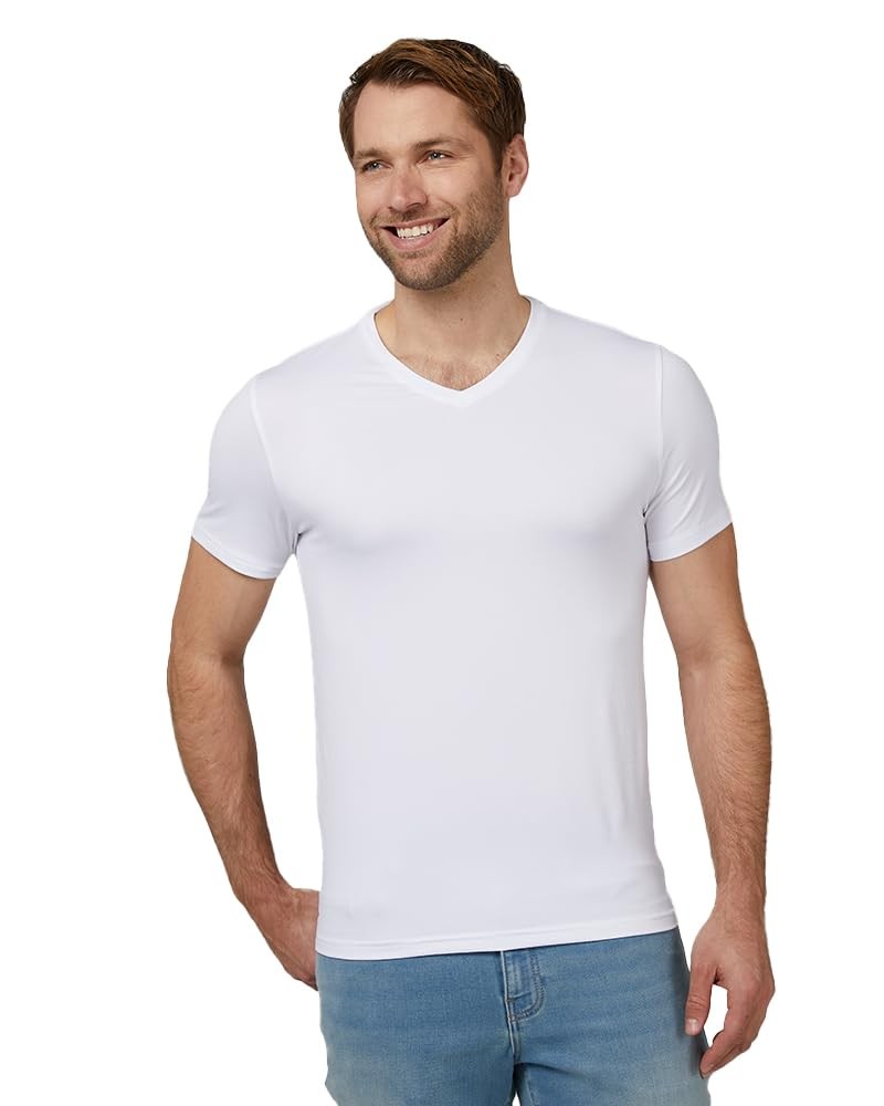 Men’s Cool V-Neck T-Shirt, Anti-Odor, Quick Dry Active, 4-Way Stretch, White,…