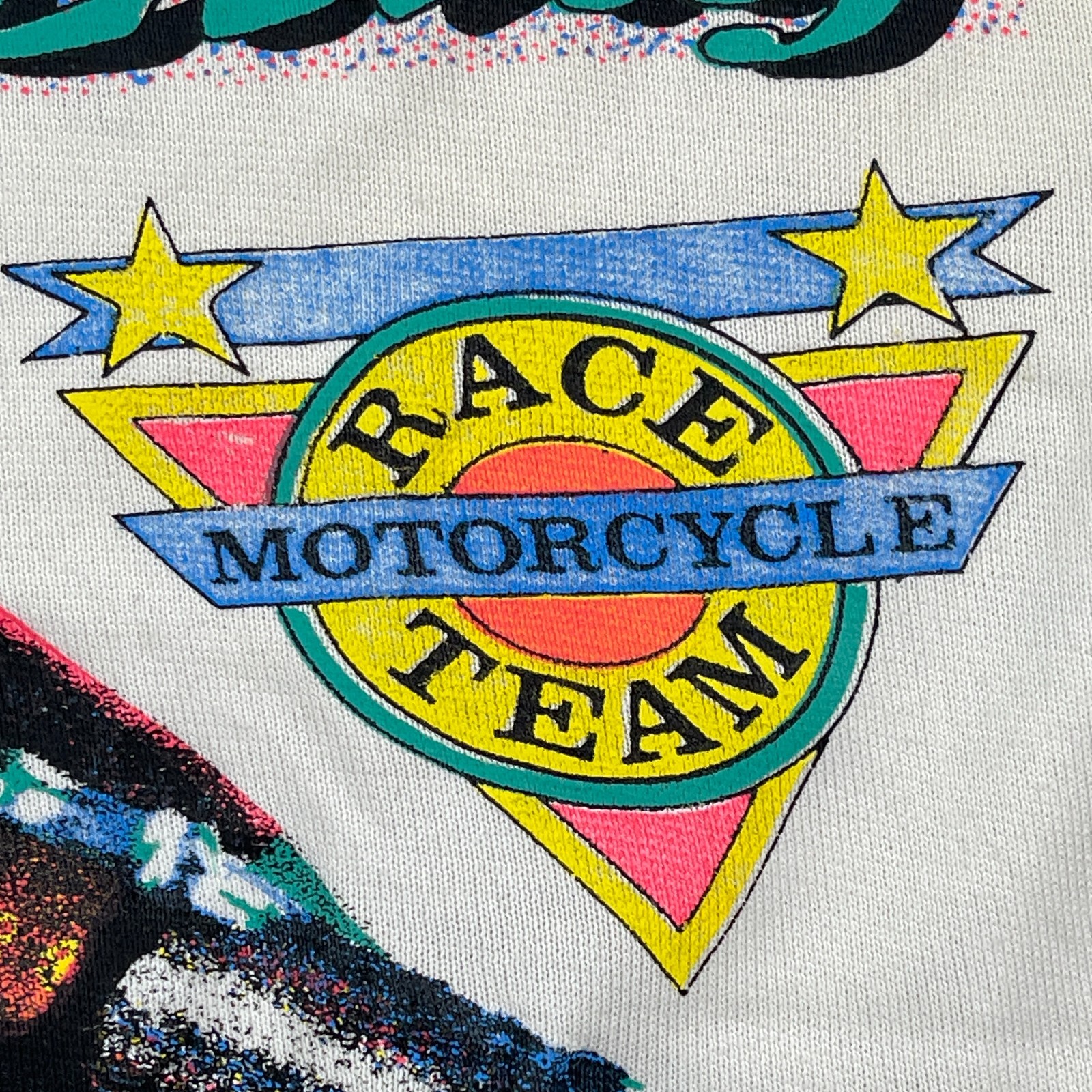 Vintage 1992 High-Speed Motorcycle Racing Shirt Small 18×26 Ivory White