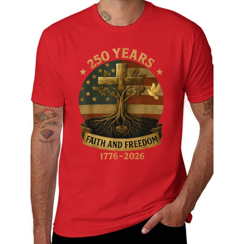 Flag Cross Tree 250 Years Faith Freedom Unisex T-Shirt