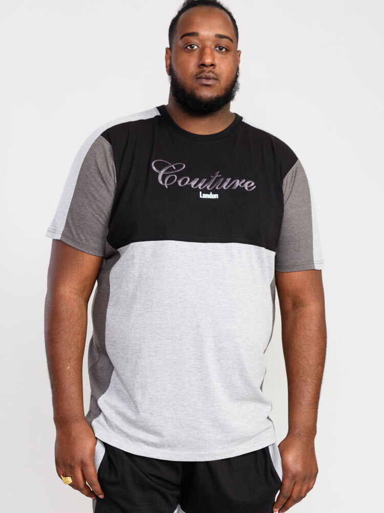 D555 Duke Large Mens Couture T-Shirt Black Charcoal Cut & Sew 2XL-6XL (601306)