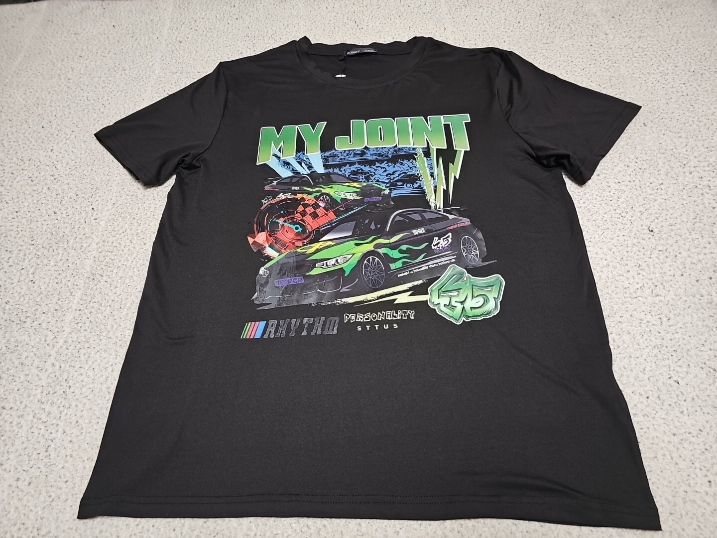 NEW ROMWE “MY JOINT Rhythm Personality STTUS” Black S/S TShirt SZ Medium