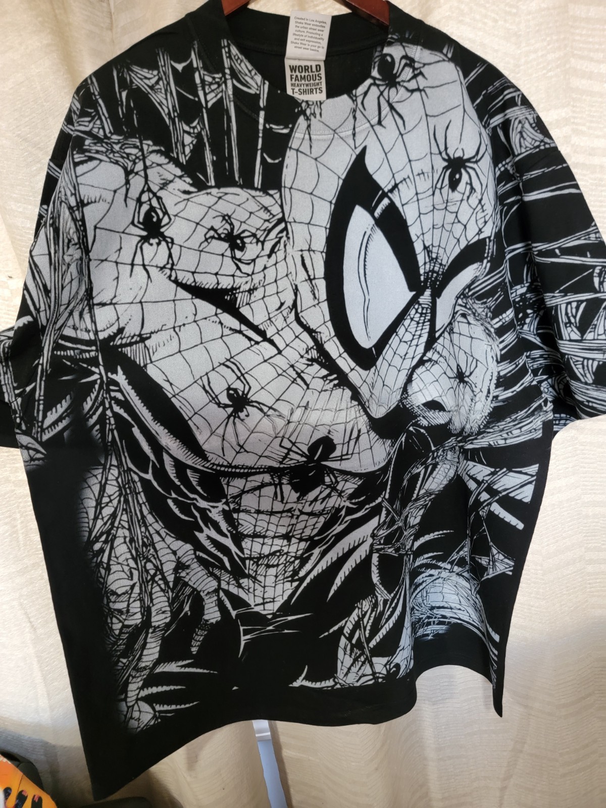 SPIDERMAN ALL OVER PRINT ON A SHAKA HEAVYWEIGHT GARMET DYED T SHIRT “MODERN”