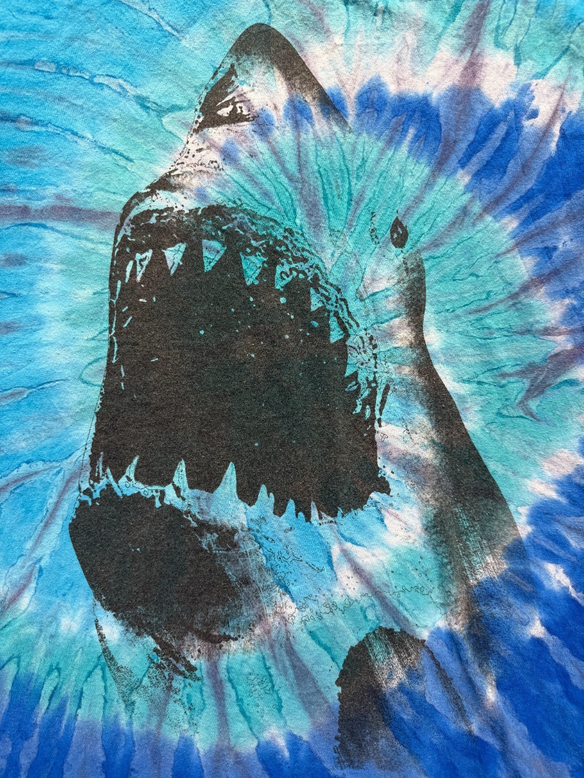 Jaws T Shirt Men Medium Blue Tie Dye Spiral Graphic Print Shark Cotton Movie Tee