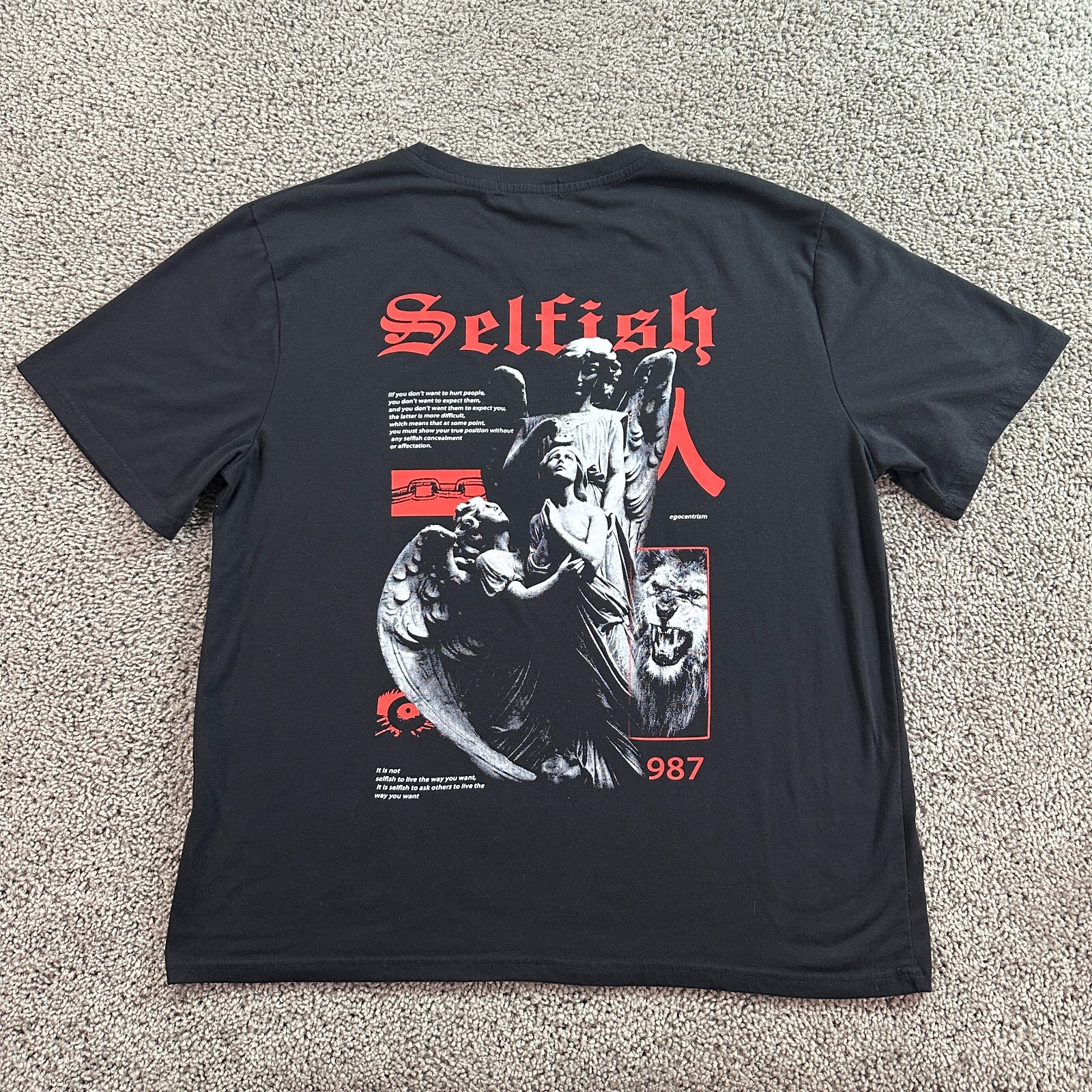Romwe Shirt Mens Large Black Selfish Ecocentrism Archangel Short Sleeve