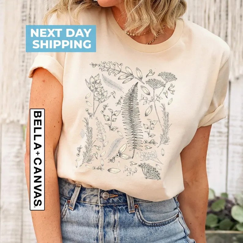 Botanical Vintage Flower Comfort Tee Shirt Nature Floral Soft Gift