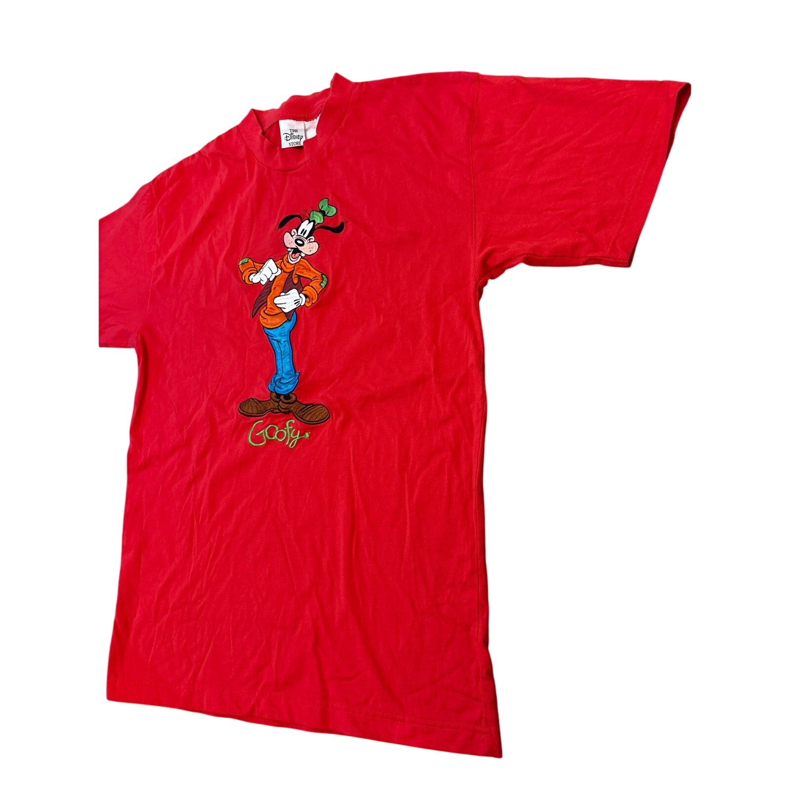 Goofy The Disney Story Embroidered patchwork red shirt Large casual top 20×29